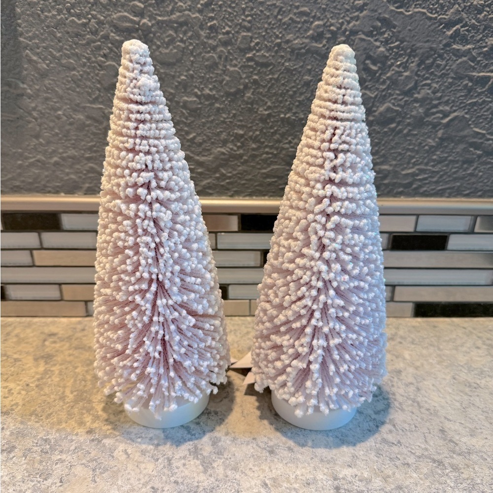 Set of 2 Pink Flocked Bottle Brush Holiday Trees